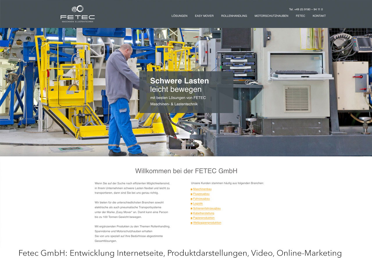 Von Visual Unlimited gestaltete Fetec-Website