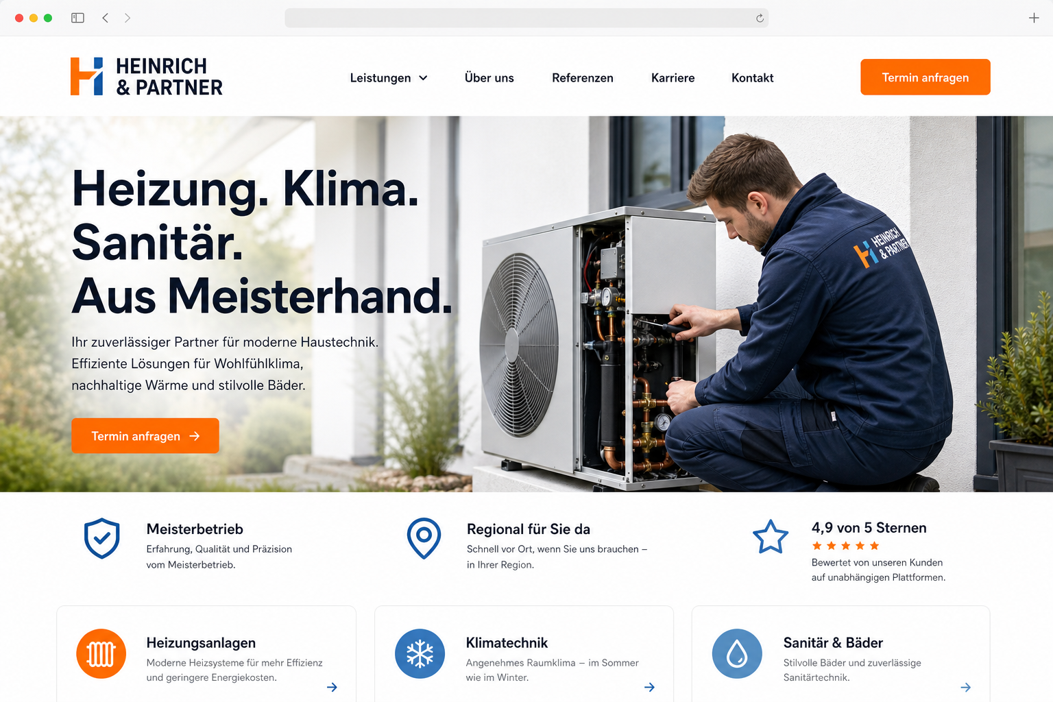 Professionelle Webseite eines SHK-Betriebs