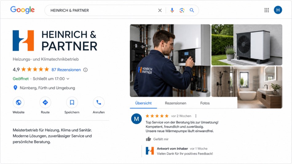 Fiktives, professionell aufgebautes Unternehmensprofil eines SHK-Betriebs